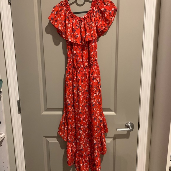 Red pink floral high low dress - Picture 4 of 4